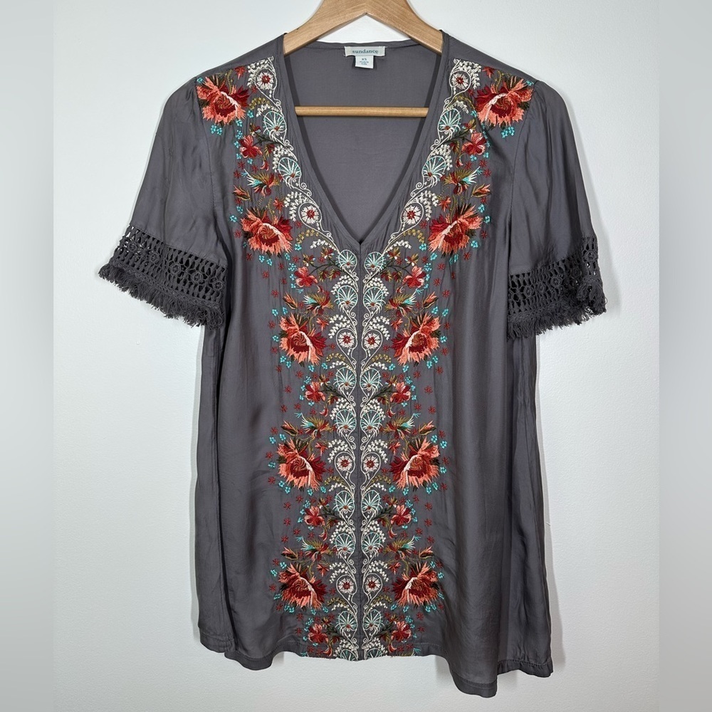 Sundance Embroidered Boho‎ V Neck Top XS